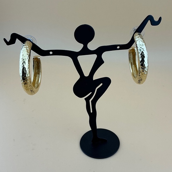 Signed ERWIN PEARL Gold Hoop Post Earrings with Bag - Picture 3 of 5